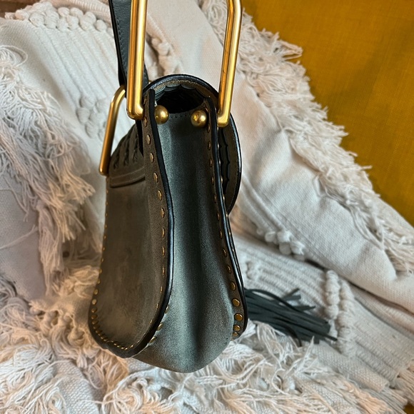 Chloe Hudson Bag Mini Blue Suede Tassel Boho Bohemian Designer Bag - Picture 6 of 15